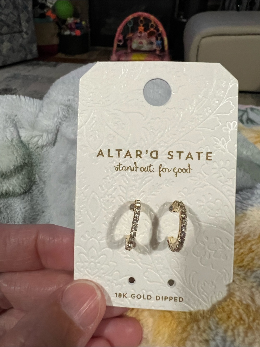 Altar'd State Gold Dipped Crystal Huggie Hoop Earrings - Gold